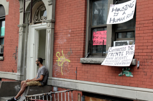 Rent strike in Sunset Park, Brooklyn. Photo by Joe Lustri, July 19, 2012.